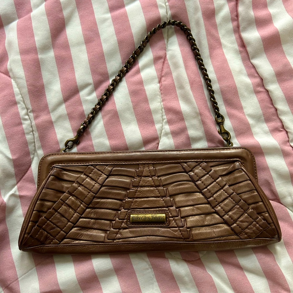 Vintage Y2K era Isabella Fiore Fancy Folds Bronze Leather Clutch